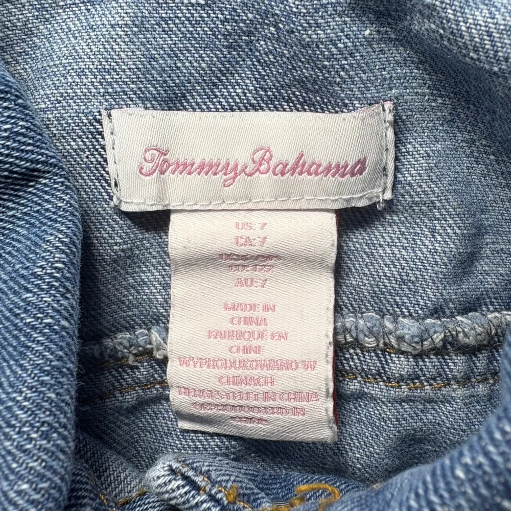 Tommy Bahama Girls Distressed Denim Jacket Light Wash Blue Size 7 Kids Trucker
